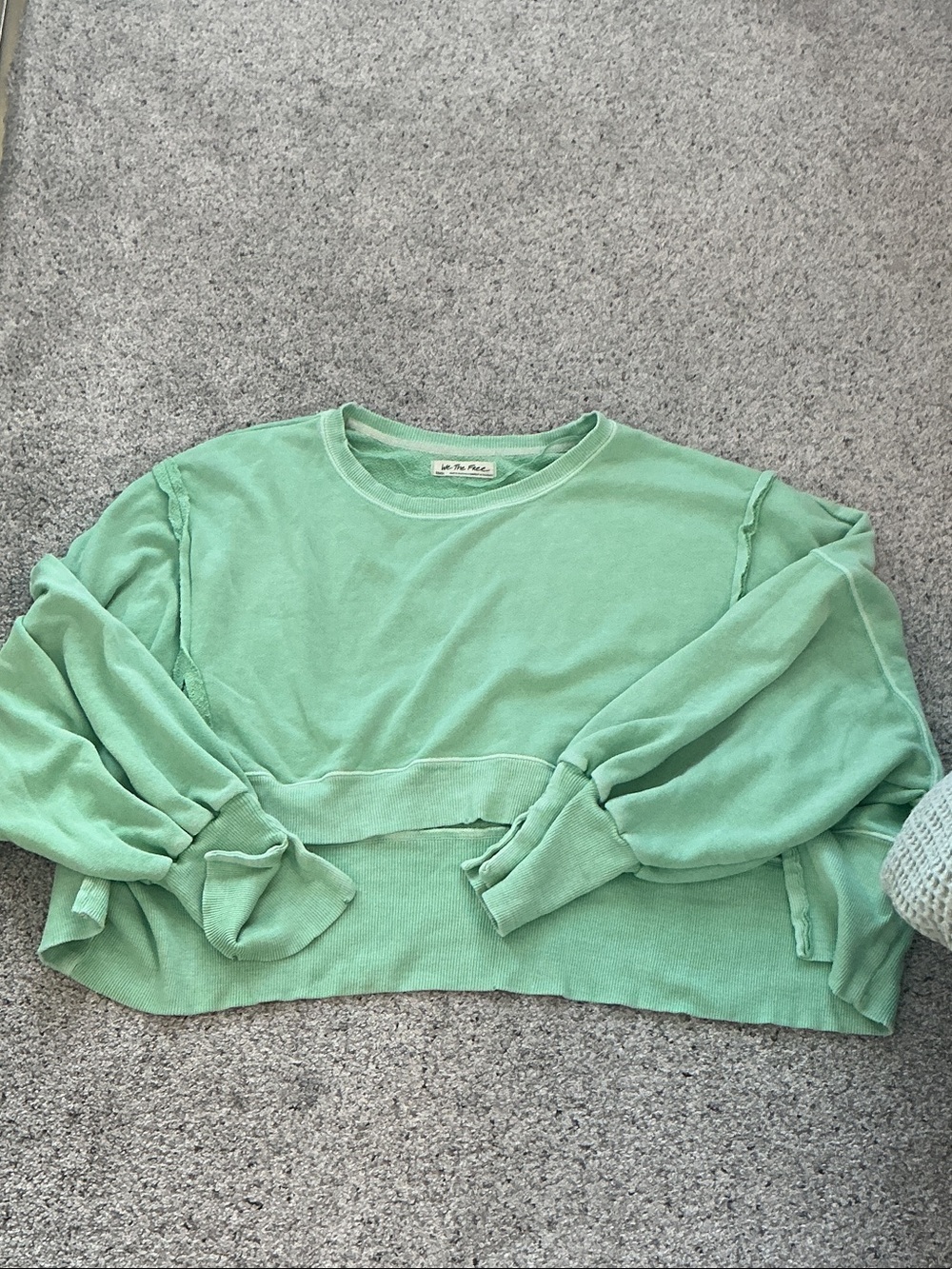 We the Free by Free People Cropped Camden Sweatshirt ~ Green - Picture 4 of 10